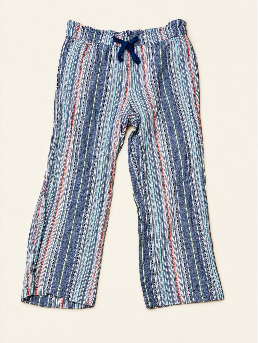 Da-sh Linen Blend Striped Wide Leg Pants Size S Blue Drawstring Boho